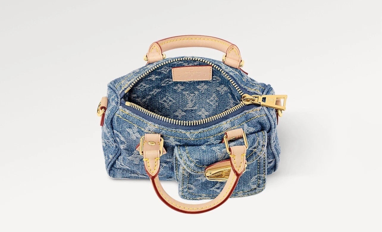 LOUIS VUITTON LV REMIX NANO SPEEDY BLUE DENIM HANDBAG