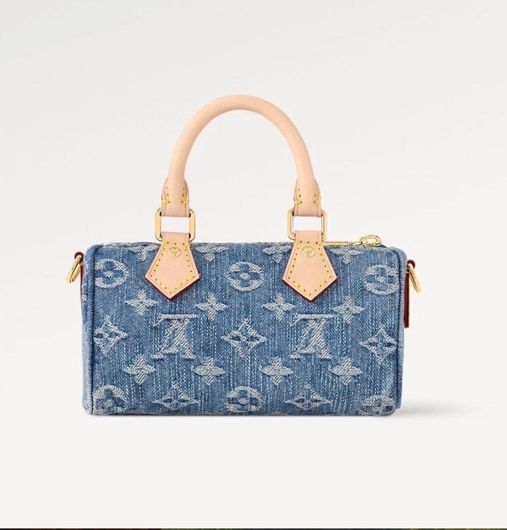 LOUIS VUITTON LV REMIX NANO SPEEDY BLUE DENIM HANDBAG