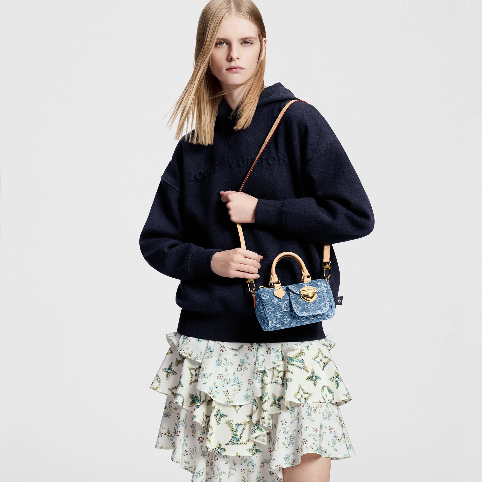 LOUIS VUITTON LV REMIX NANO SPEEDY BLUE DENIM HANDBAG