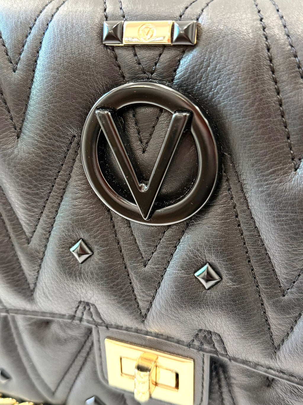 MARIO VALENTINO POSH DIAMOND QUILTED CALFSKIN LEATHER BAG