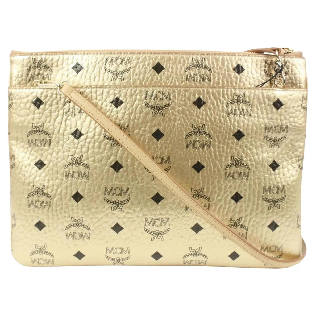 MCM VISETOS MONOGRAM MEDIUM METALLIC LEATHER CROSSBODY BAG