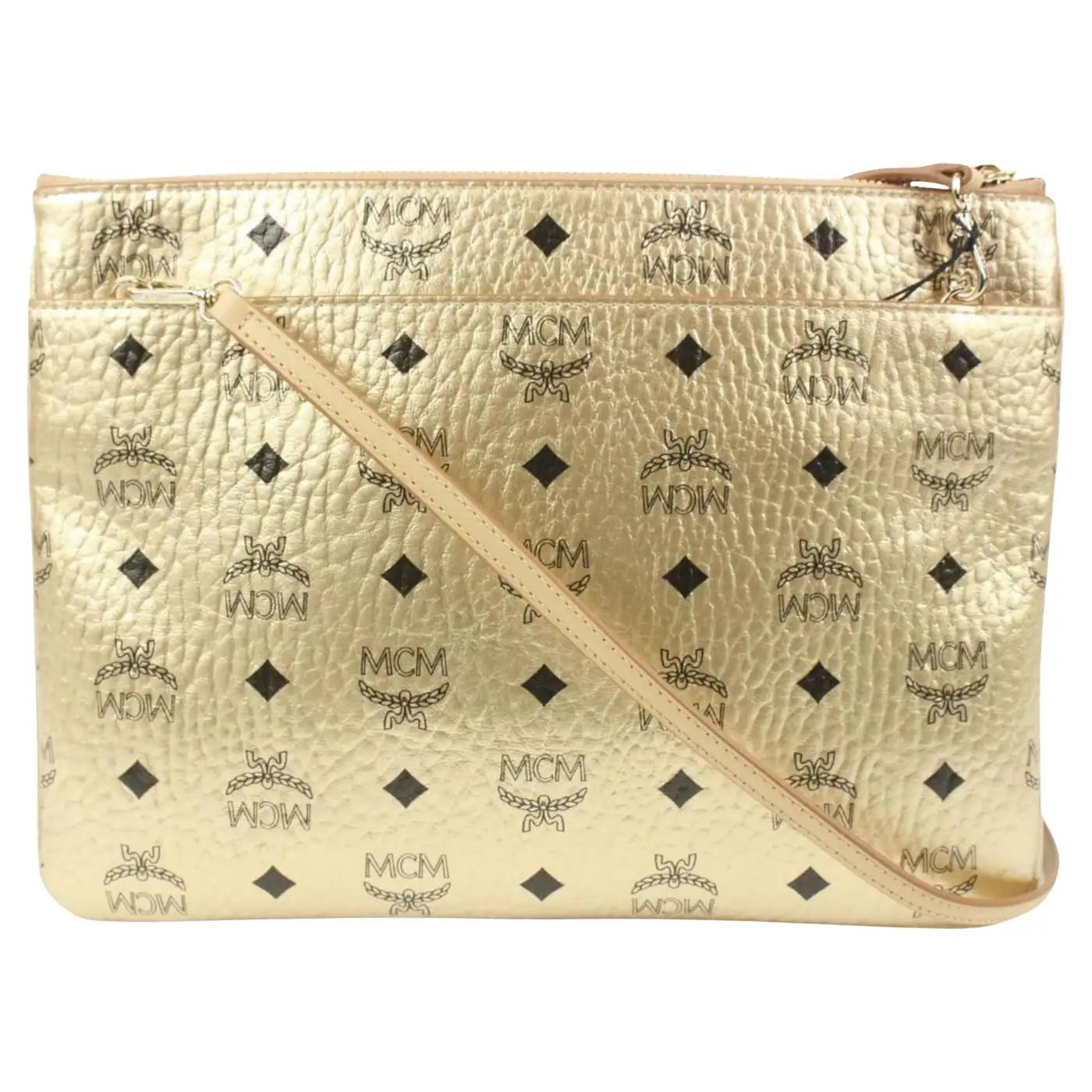 MCM VISETOS MONOGRAM MEDIUM METALLIC LEATHER CROSSBODY BAG