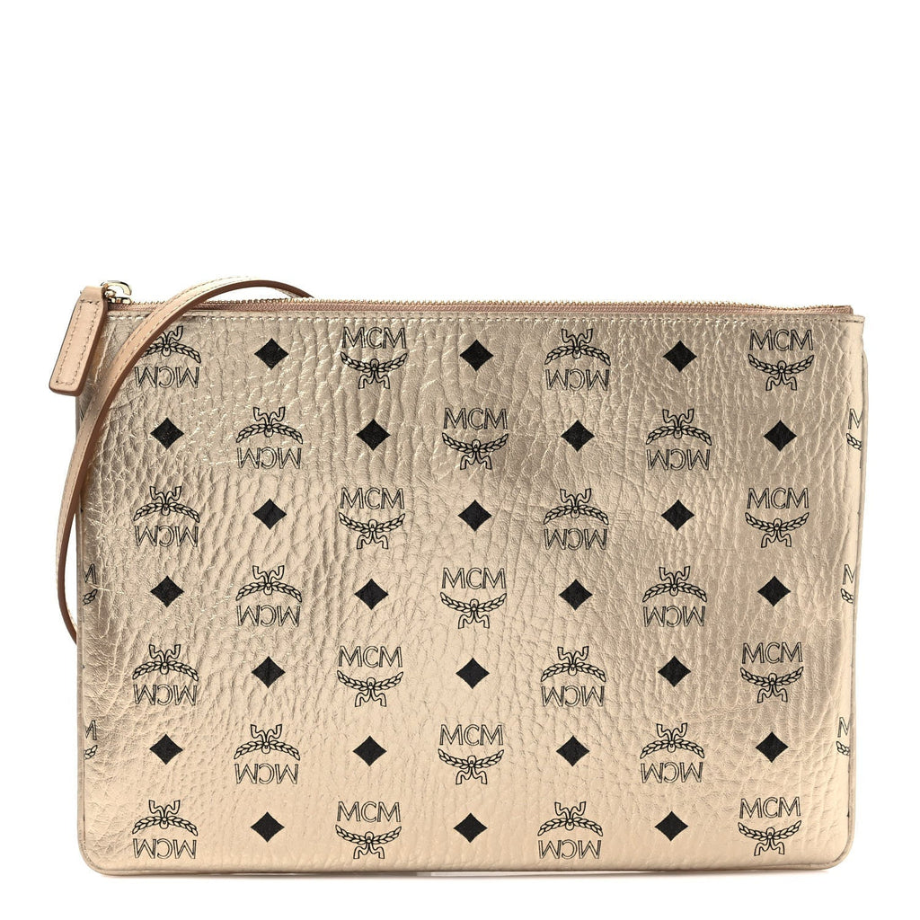MCM VISETOS MONOGRAM MEDIUM METALLIC LEATHER CROSSBODY BAG
