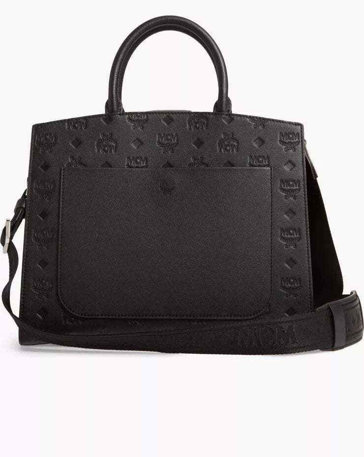 MCM CALFSKIN LEATHER OTTOMAR MONOGRAM ESSENTIAL TOTE BAG