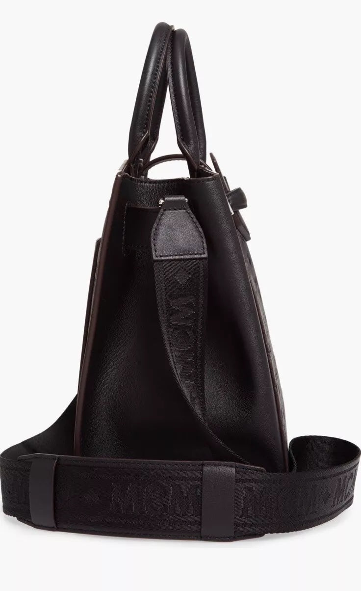 MCM CALFSKIN LEATHER OTTOMAR MONOGRAM ESSENTIAL TOTE BAG