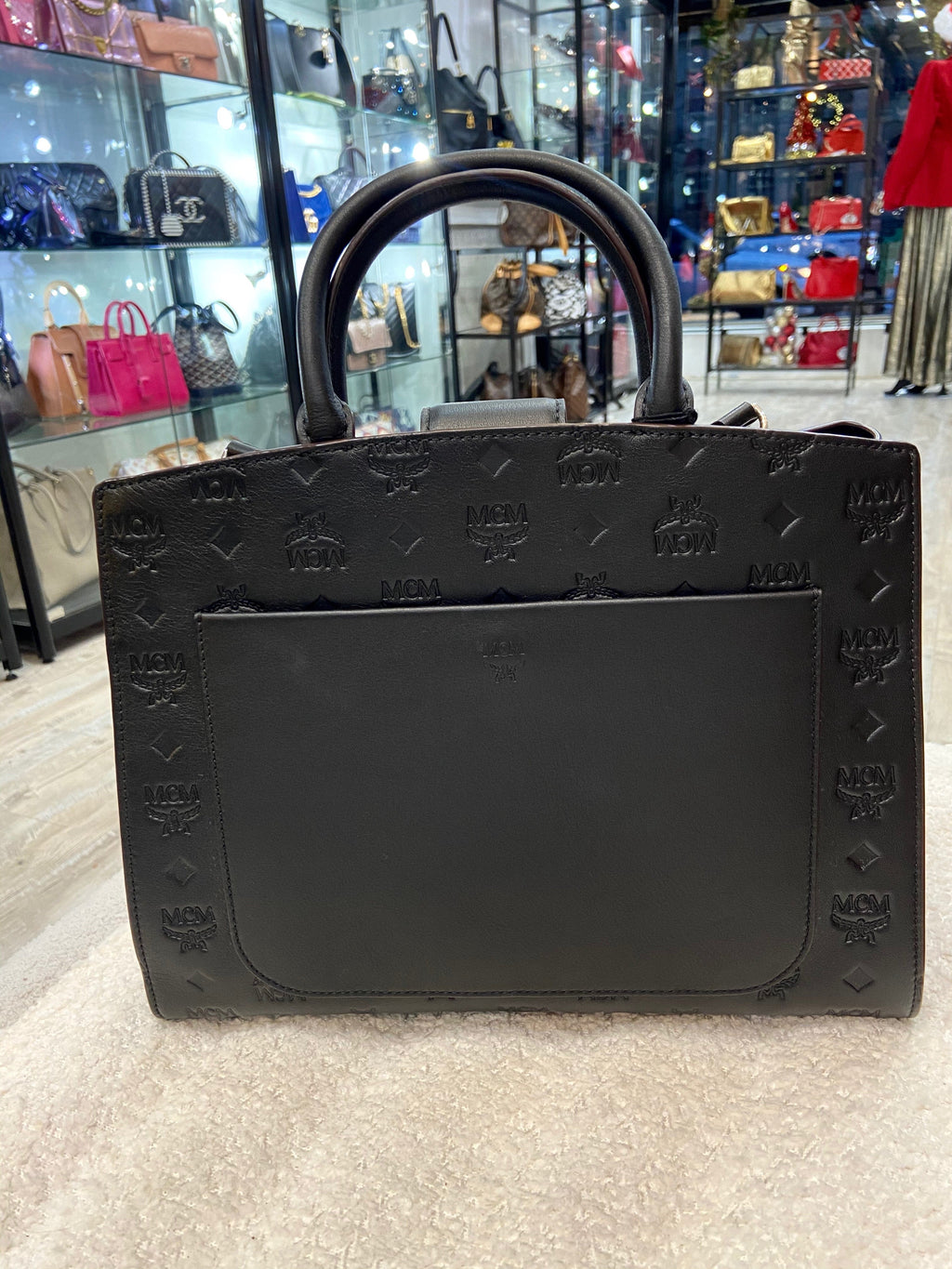 MCM CALFSKIN LEATHER OTTOMAR MONOGRAM ESSENTIAL TOTE BAG