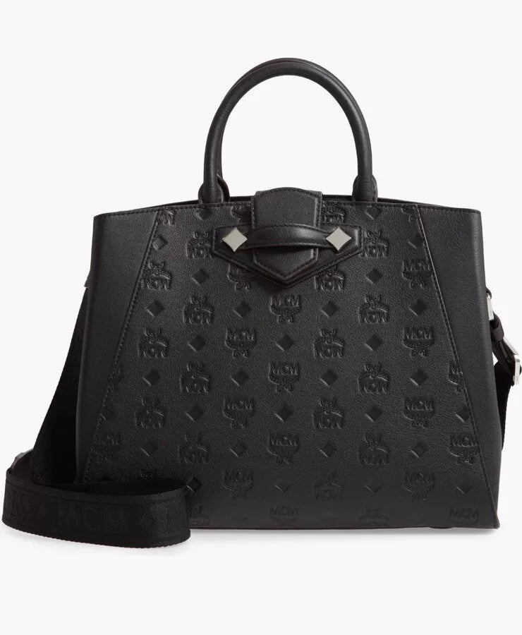 MCM CALFSKIN LEATHER OTTOMAR MONOGRAM ESSENTIAL TOTE BAG