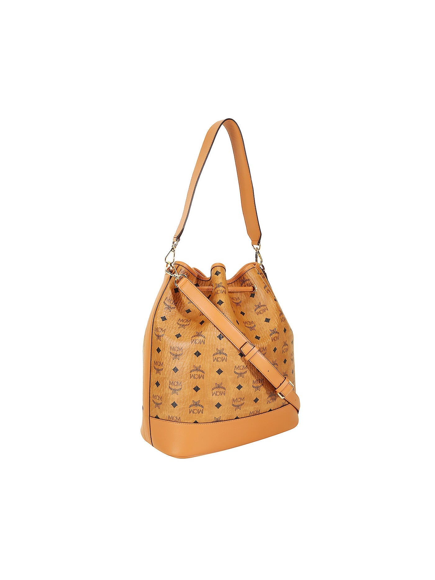 MCM DESSAU DRAWSTRING BAG & POUCH VISETOS COGNAC