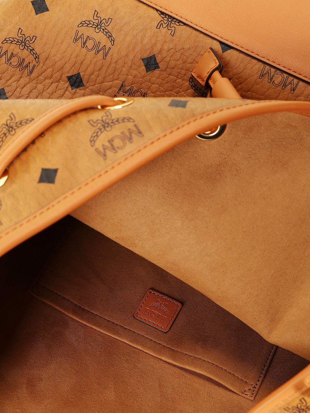 MCM DESSAU DRAWSTRING BAG & POUCH VISETOS COGNAC