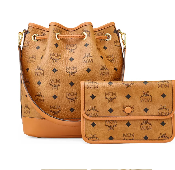 MCM DESSAU DRAWSTRING BAG & POUCH VISETOS COGNAC