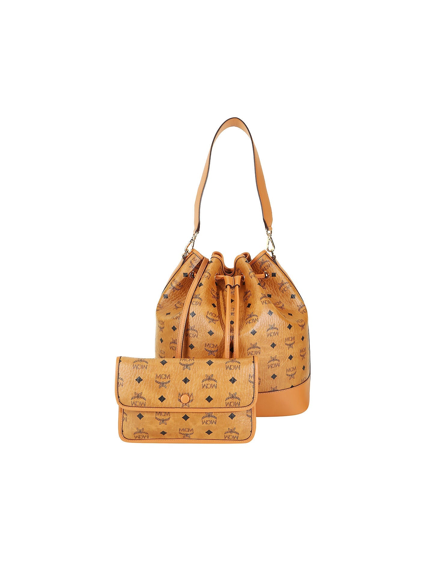 MCM DESSAU DRAWSTRING BAG & POUCH VISETOS COGNAC