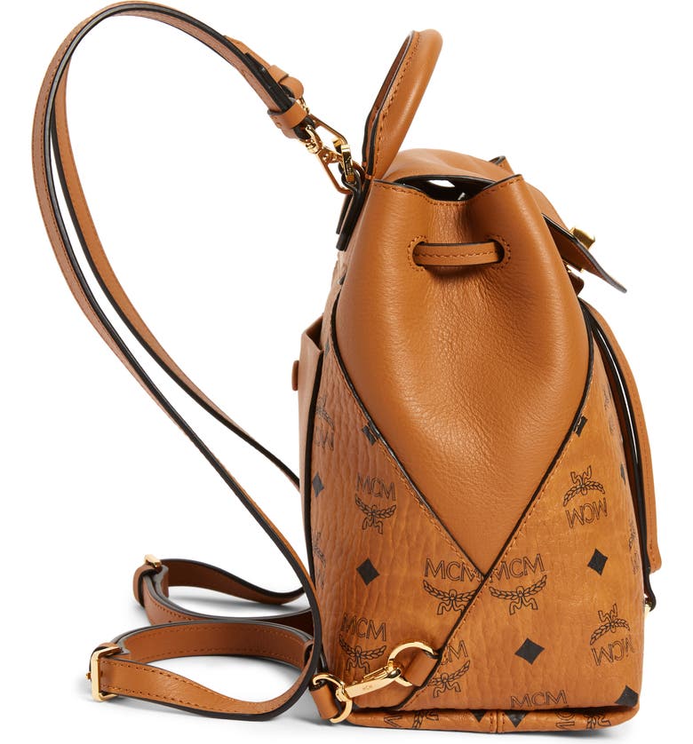 MCM Visetos Small Essential Backpack Cognac