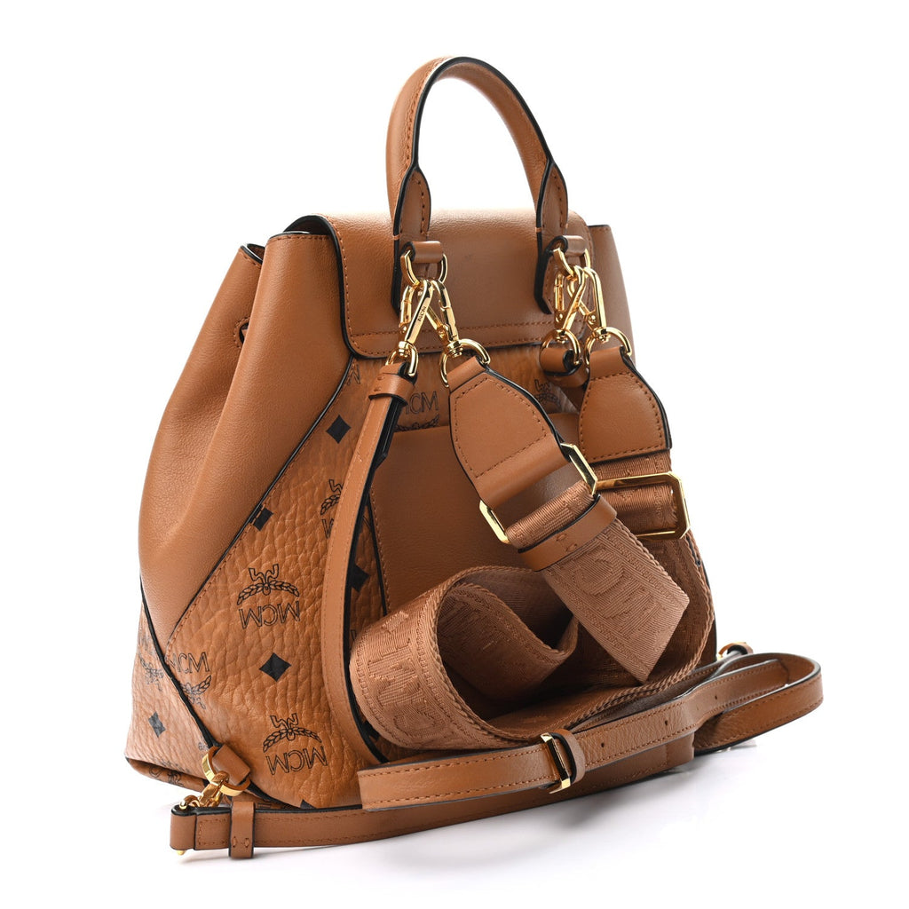 MCM Visetos Small Essential Backpack Cognac