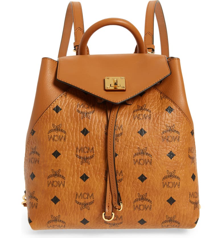 MCM Visetos Small Essential Backpack Cognac