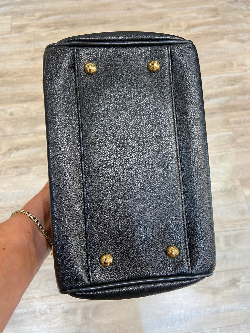 MCM STUDDED LEATHER HERITAGE SMALL BOSTON BAG