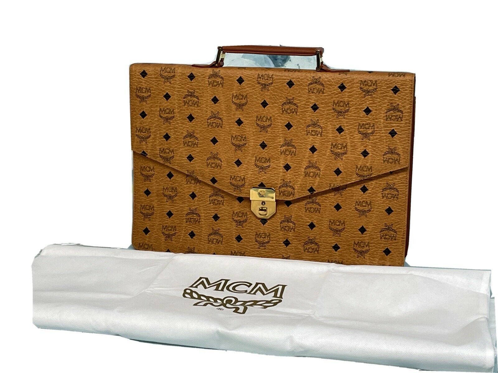 MCM Cognac Vintage Michael Cromer Munchen Logo Briefcase