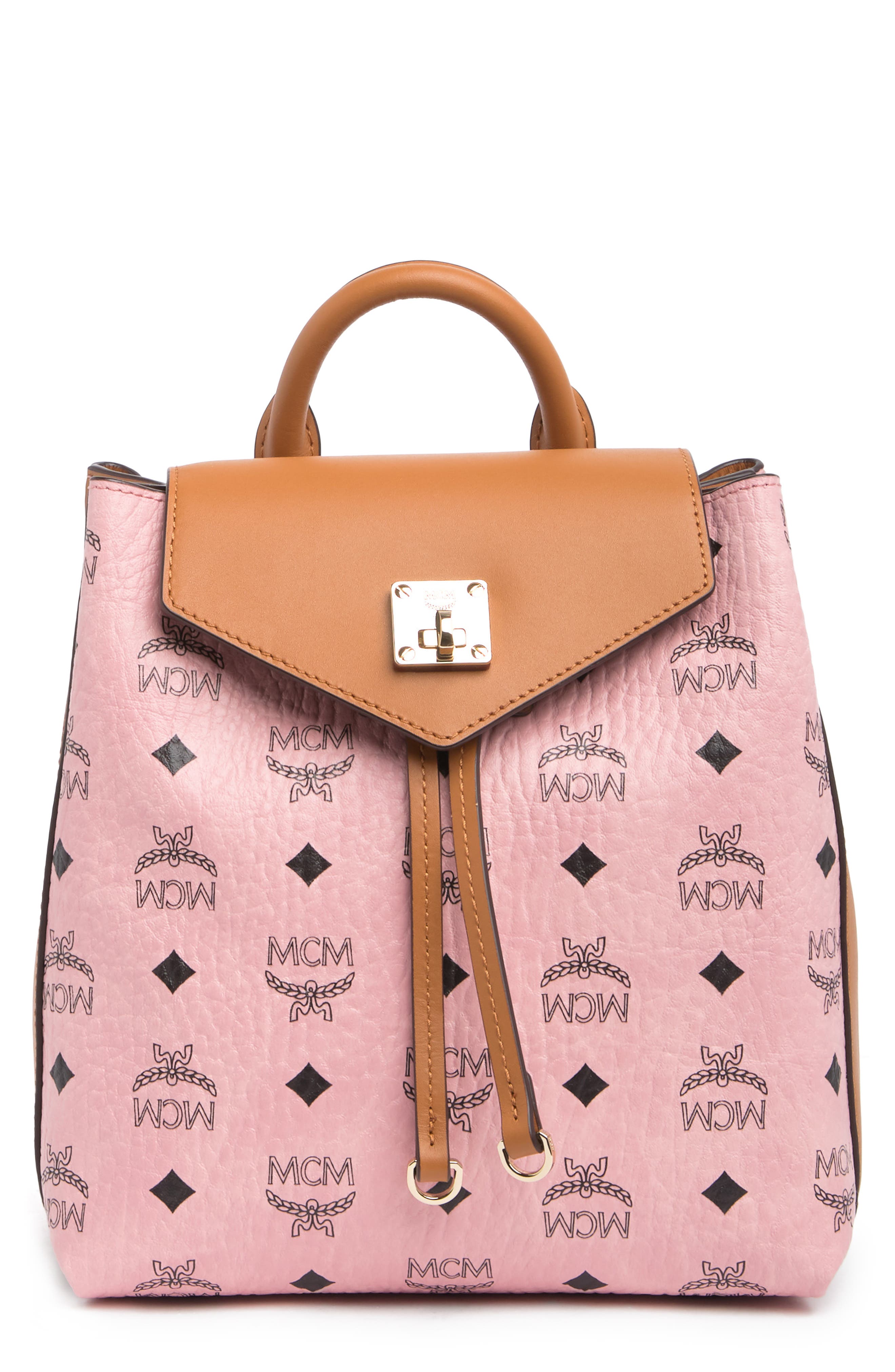 MCM MFO Colorblock Leather Backpack In Soft Pink