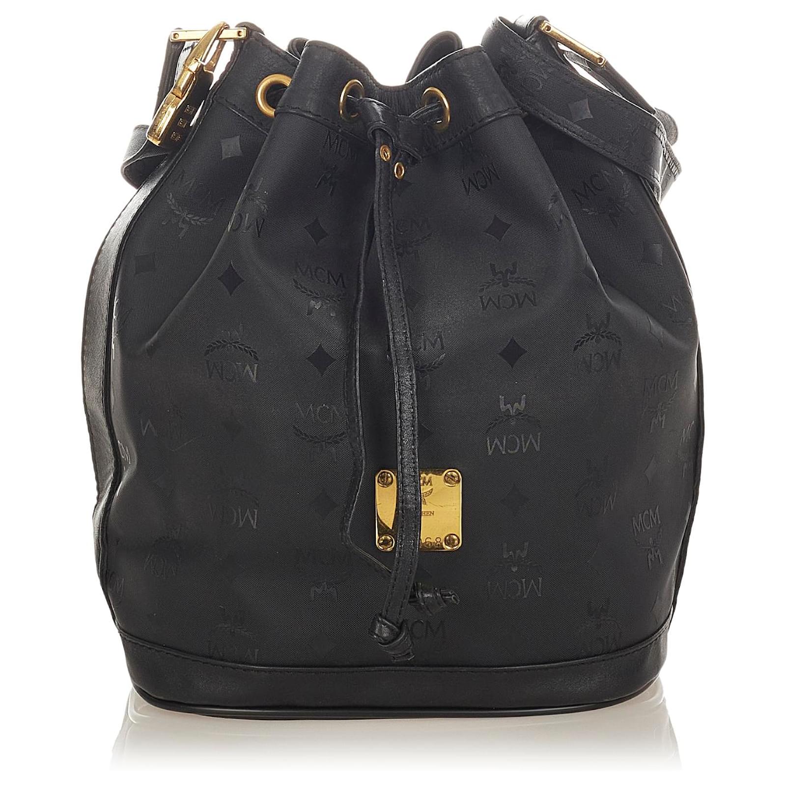 MCM VINTAGE MUNCHEN LOGO DRAWSTRING BUCKET BAG