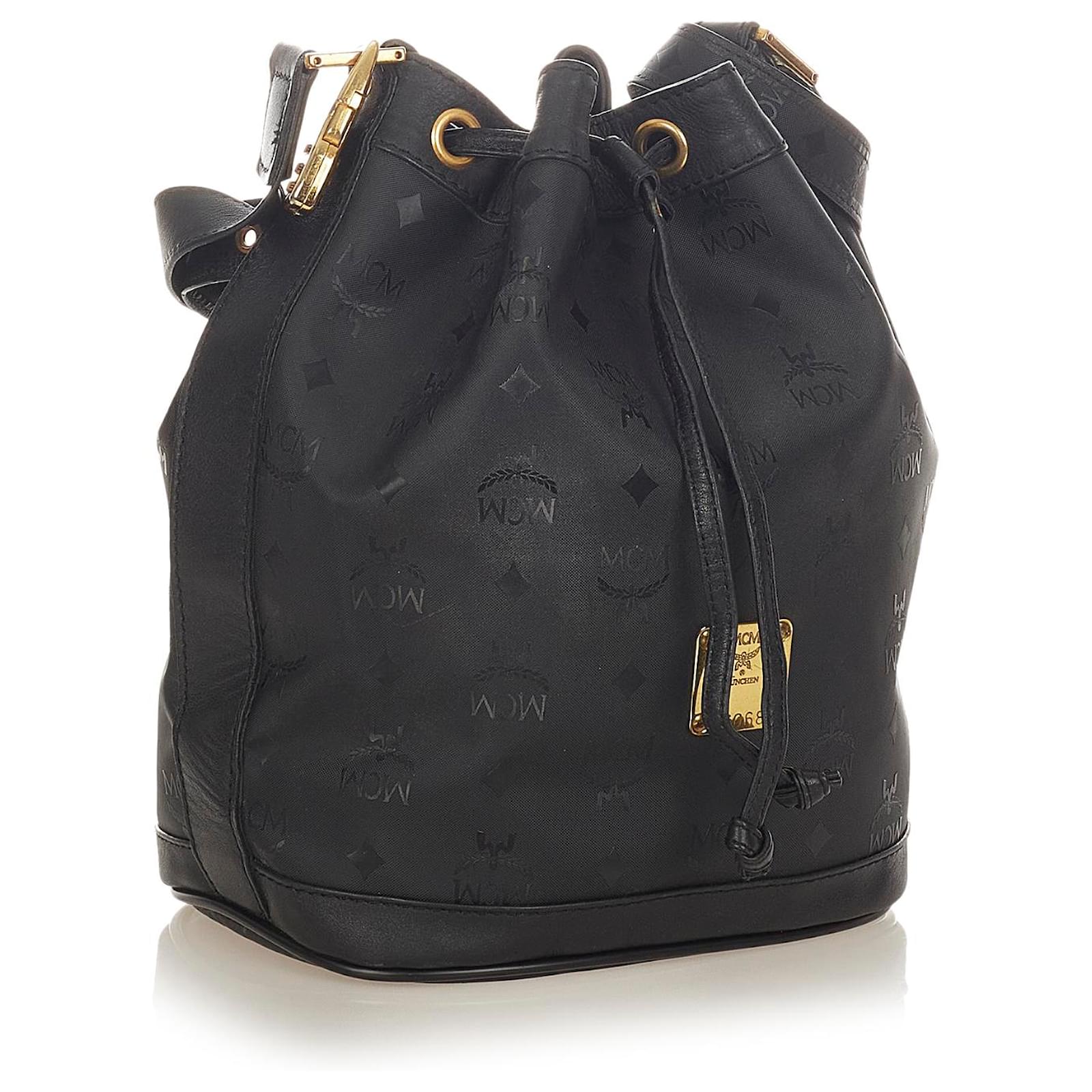 MCM VINTAGE MUNCHEN LOGO DRAWSTRING BUCKET BAG
