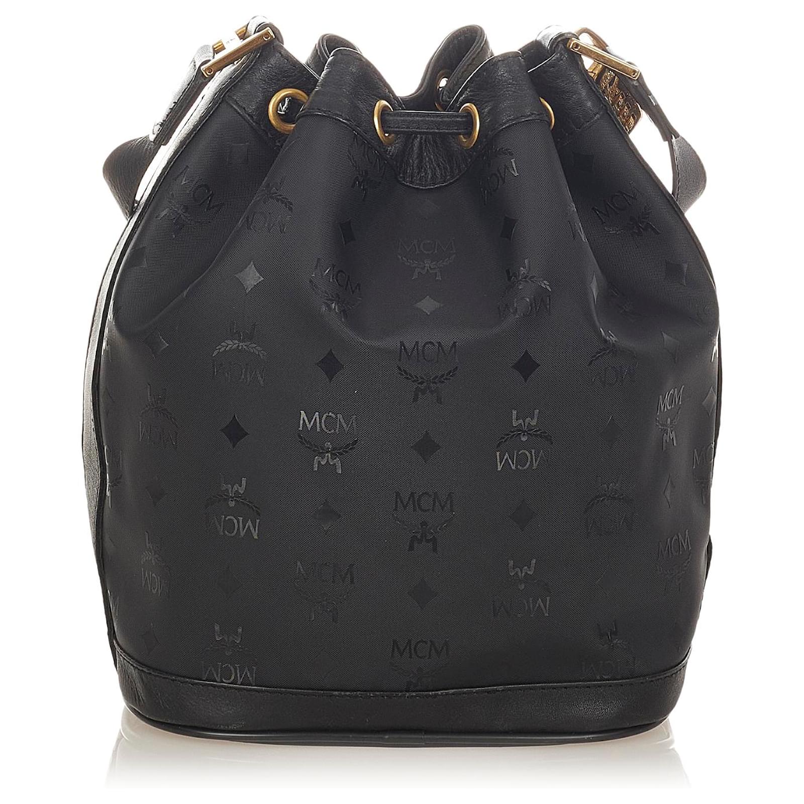 MCM VINTAGE MUNCHEN LOGO DRAWSTRING BUCKET BAG