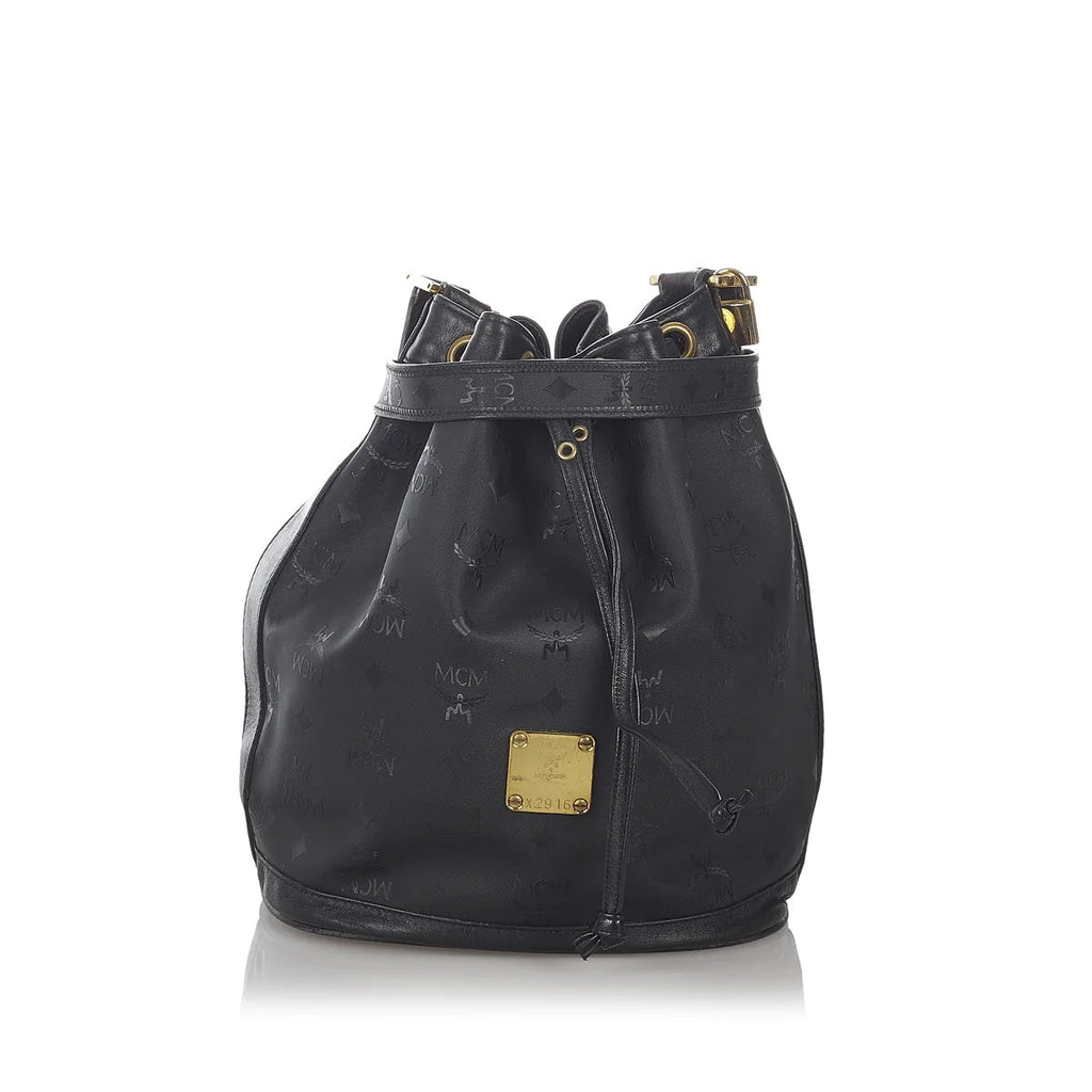 MCM VINTAGE MUNCHEN LOGO DRAWSTRING BUCKET BAG