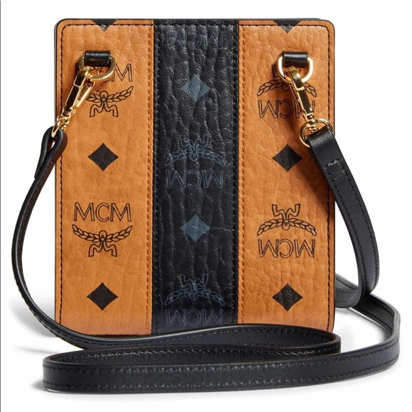 MCM LEATHER VISETOS CARD CASE WITH STRAP