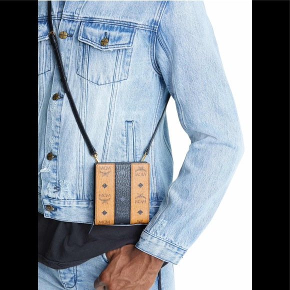 MCM LEATHER VISETOS CARD CASE WITH STRAP
