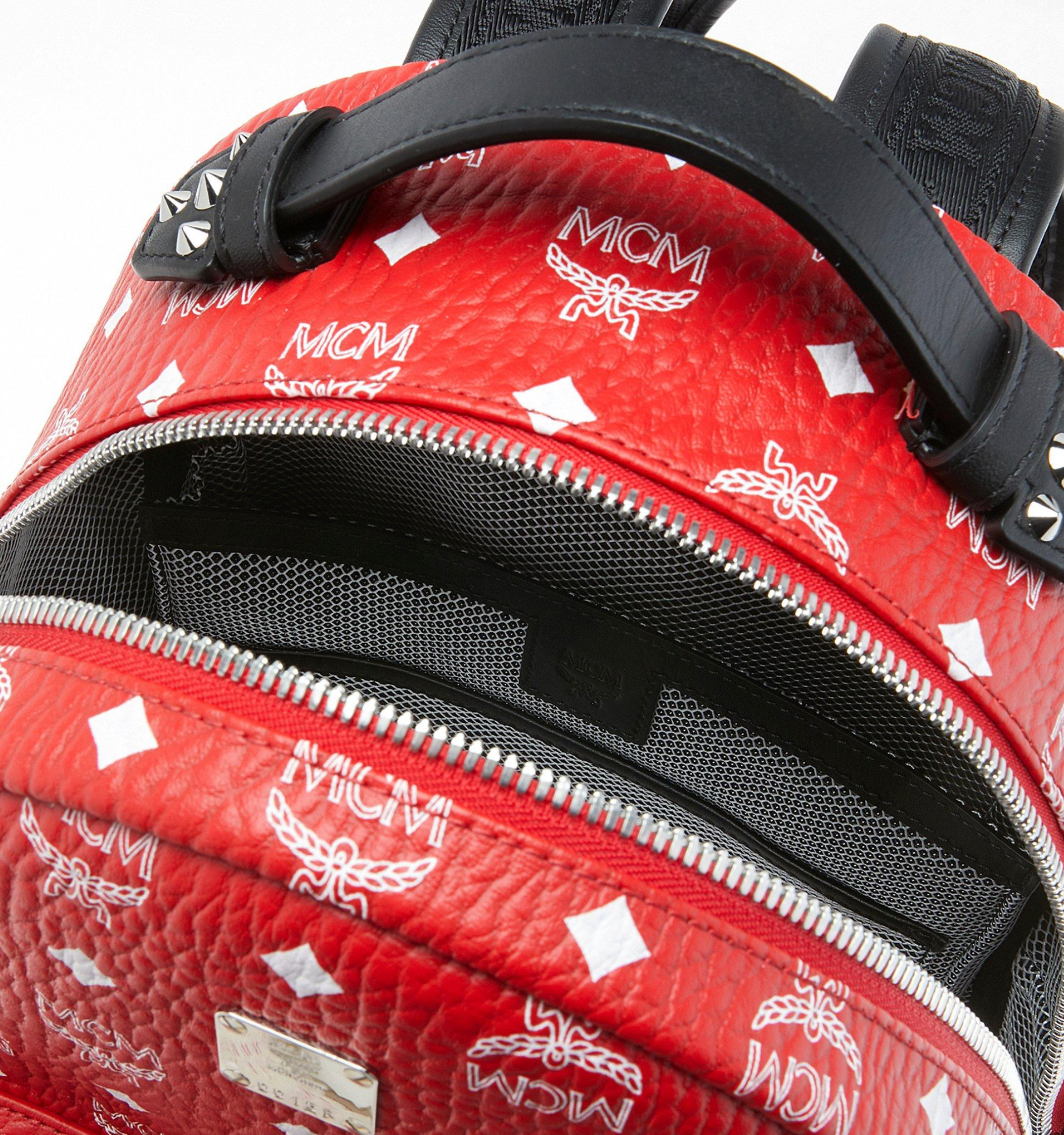 MCM Stark Backpack Vivid Red White Logo Visetos