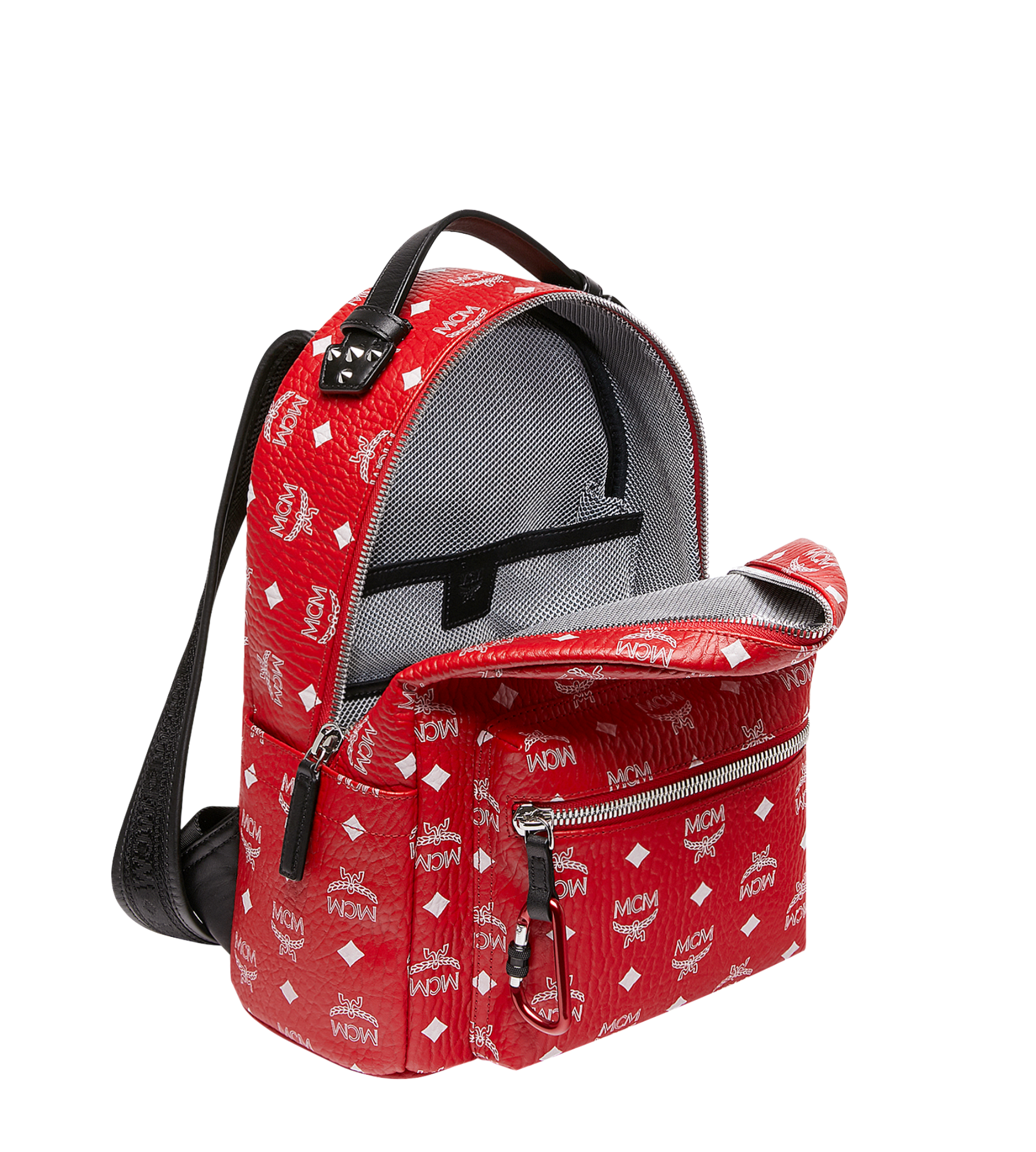 MCM Stark Backpack Vivid Red White Logo Visetos