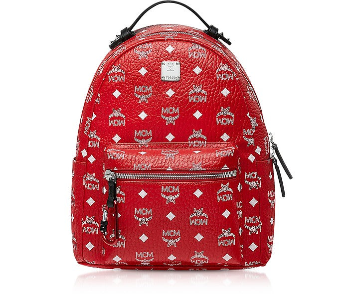 MCM Stark Backpack Vivid Red White Logo Visetos
