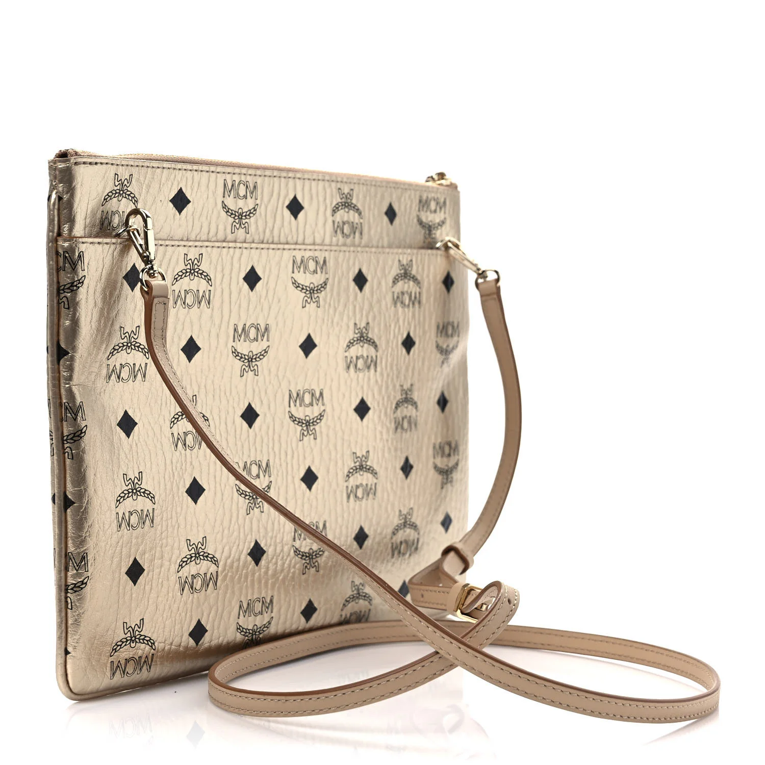 MCM VISETOS MONOGRAM MEDIUM METALLIC LEATHER CROSSBODY BAG