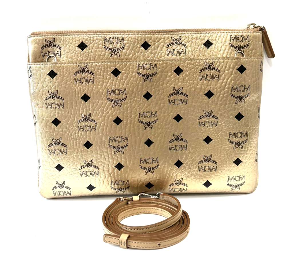 MCM VISETOS MONOGRAM MEDIUM METALLIC LEATHER CROSSBODY BAG