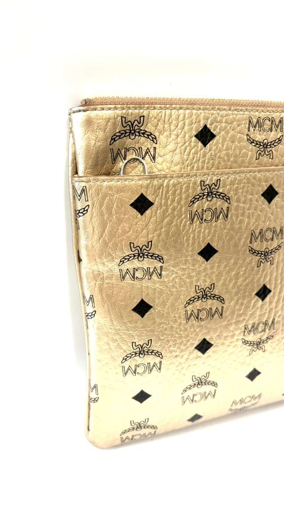 MCM VISETOS MONOGRAM MEDIUM METALLIC LEATHER CROSSBODY BAG