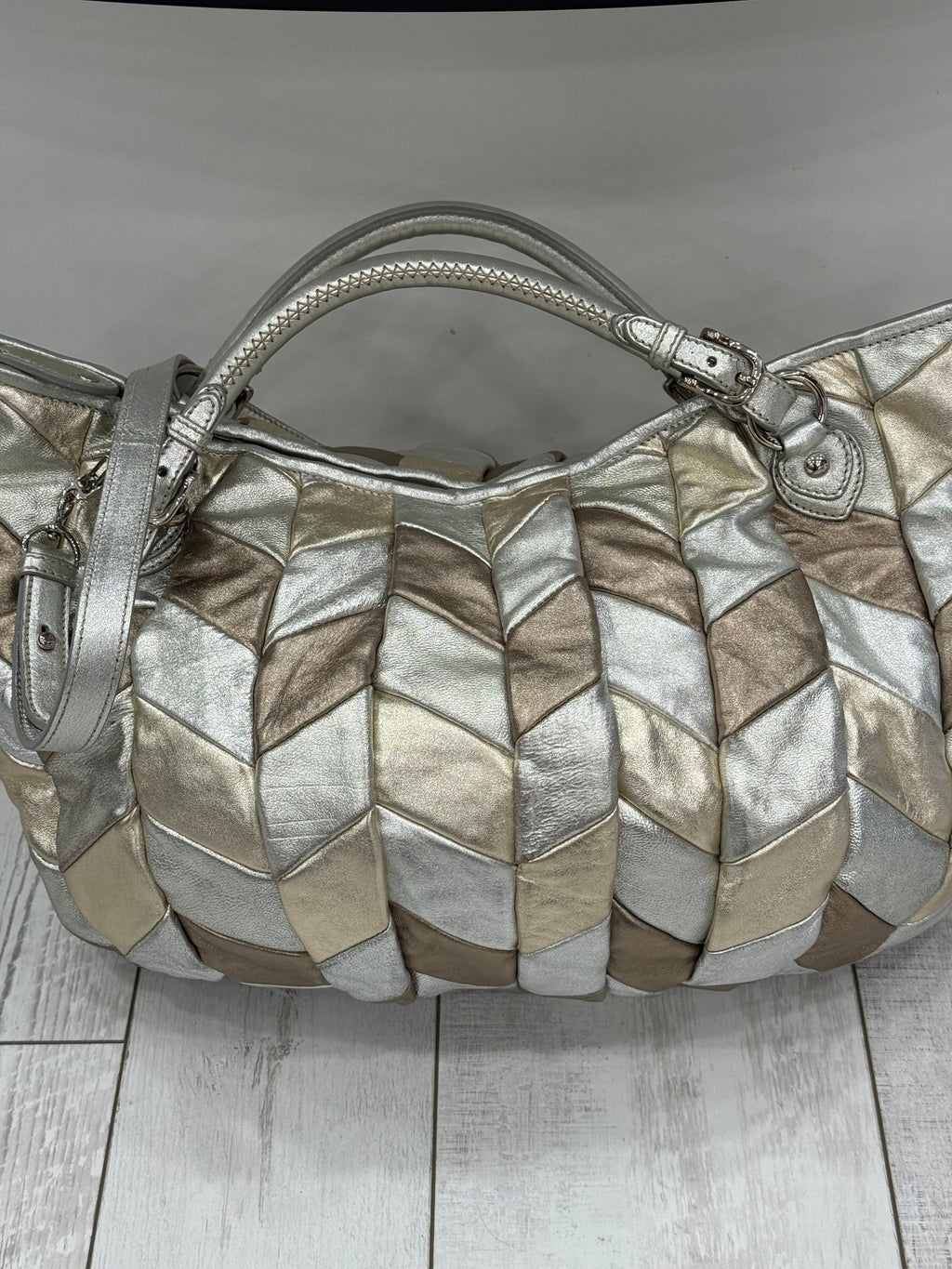 MIU MIU METALLIC LEATHER HARLEQUIN TOTE BAG