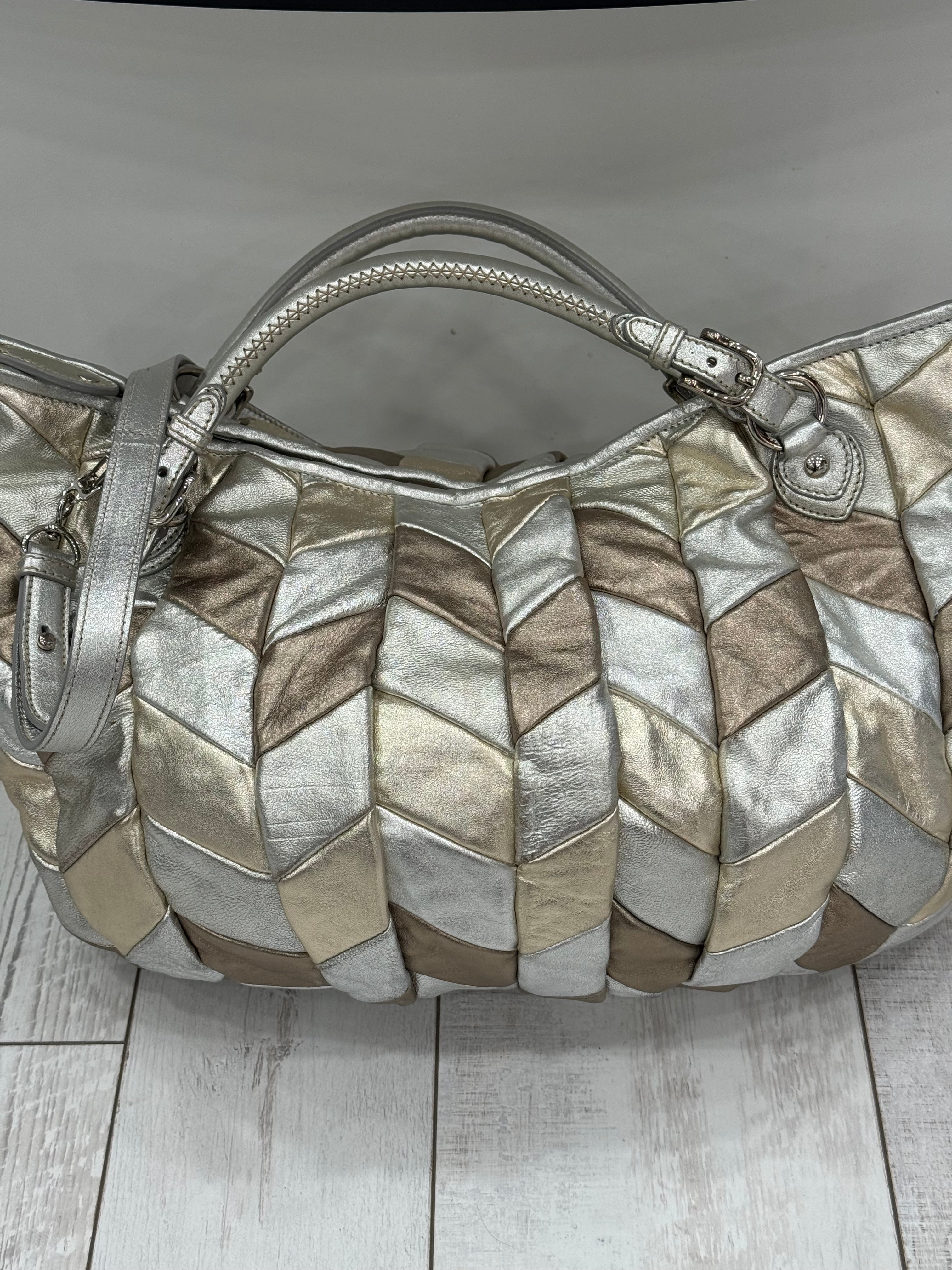 MIU MIU METALLIC LEATHER HARLEQUIN TOTE BAG