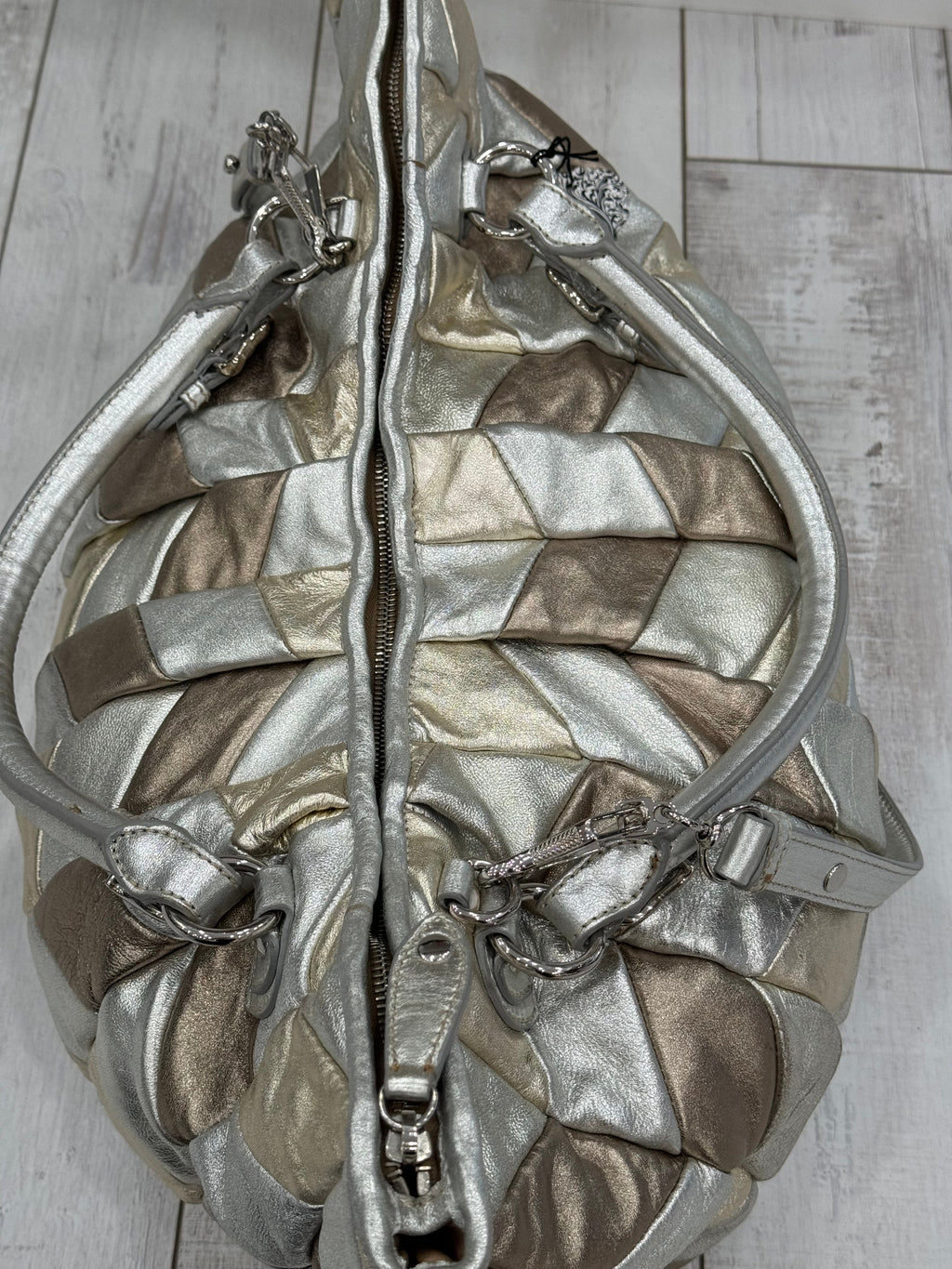 MIU MIU METALLIC LEATHER HARLEQUIN TOTE BAG