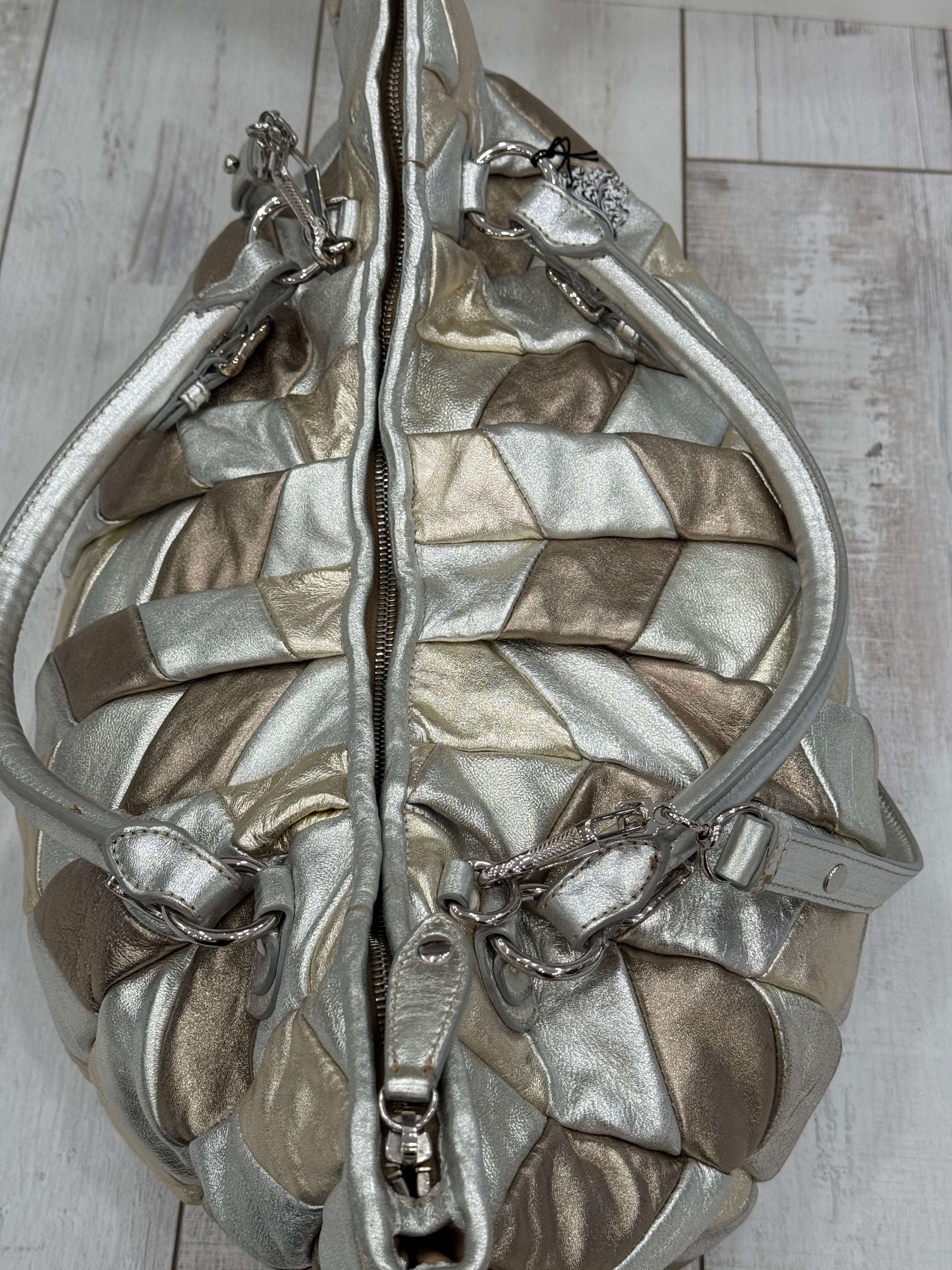 MIU MIU METALLIC LEATHER HARLEQUIN TOTE BAG