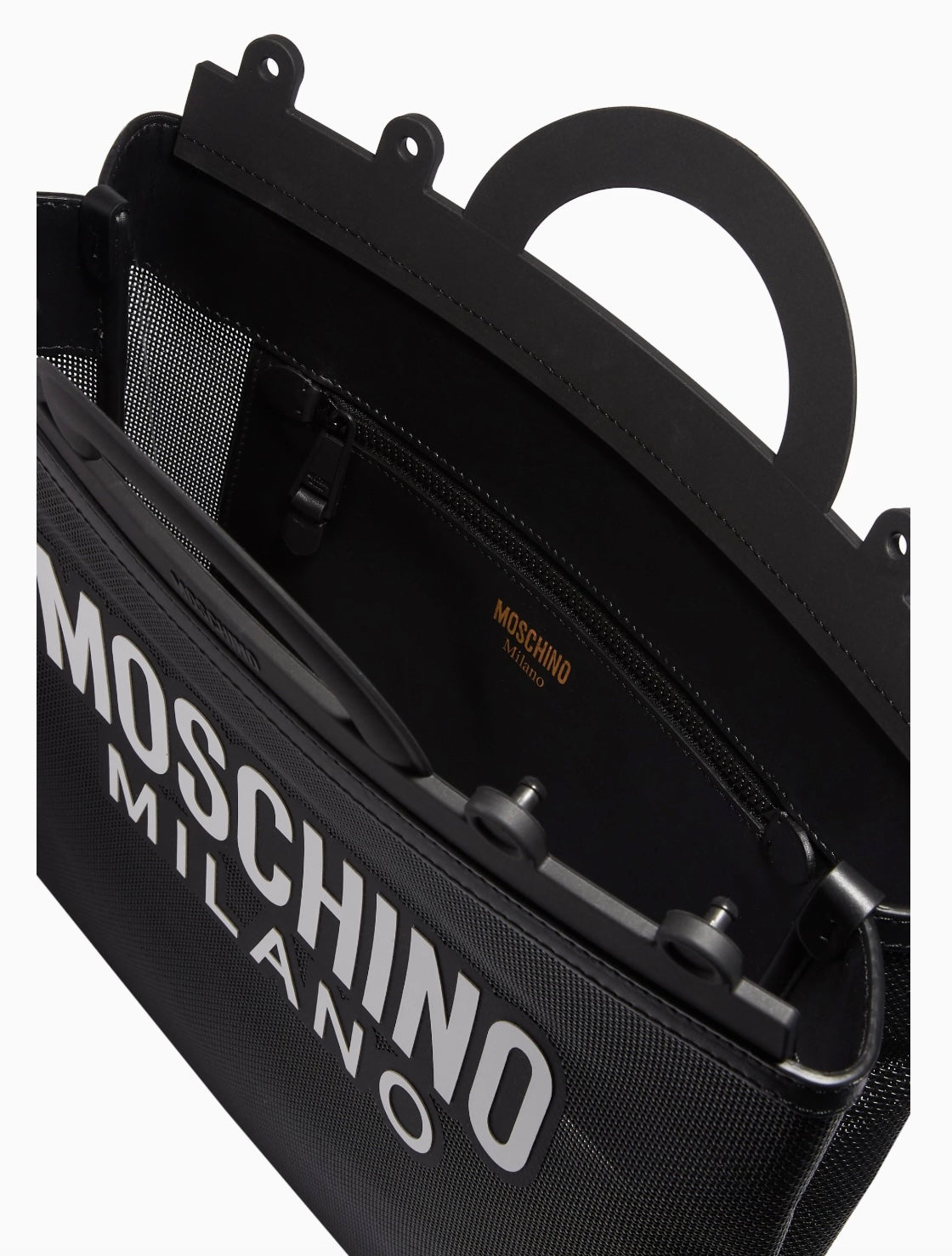 MOSCHINO MILANO MESH LOGO SHOPPER BAG