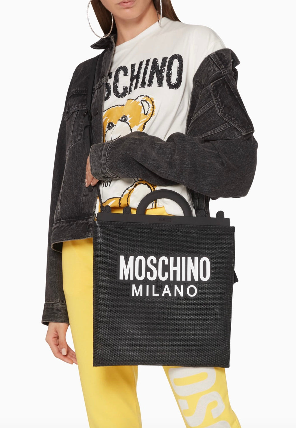 MOSCHINO MILANO MESH LOGO SHOPPER BAG