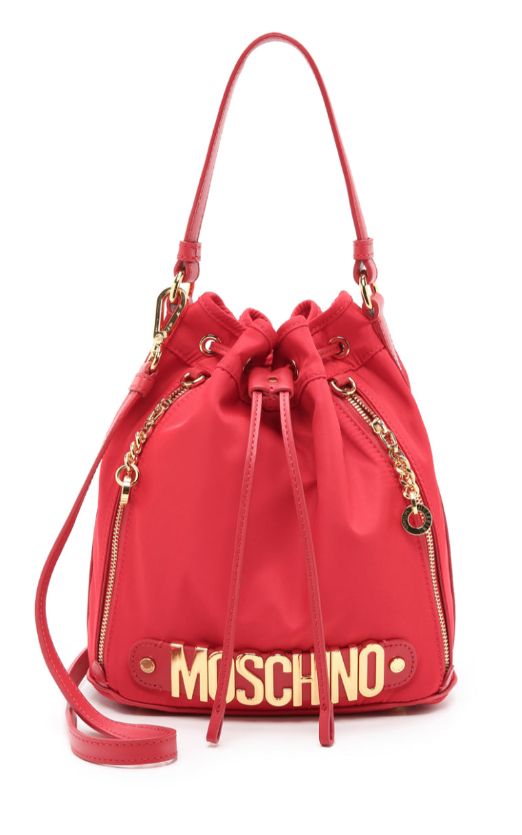 MOSCHINO RED NYLON BUCKET BAG
