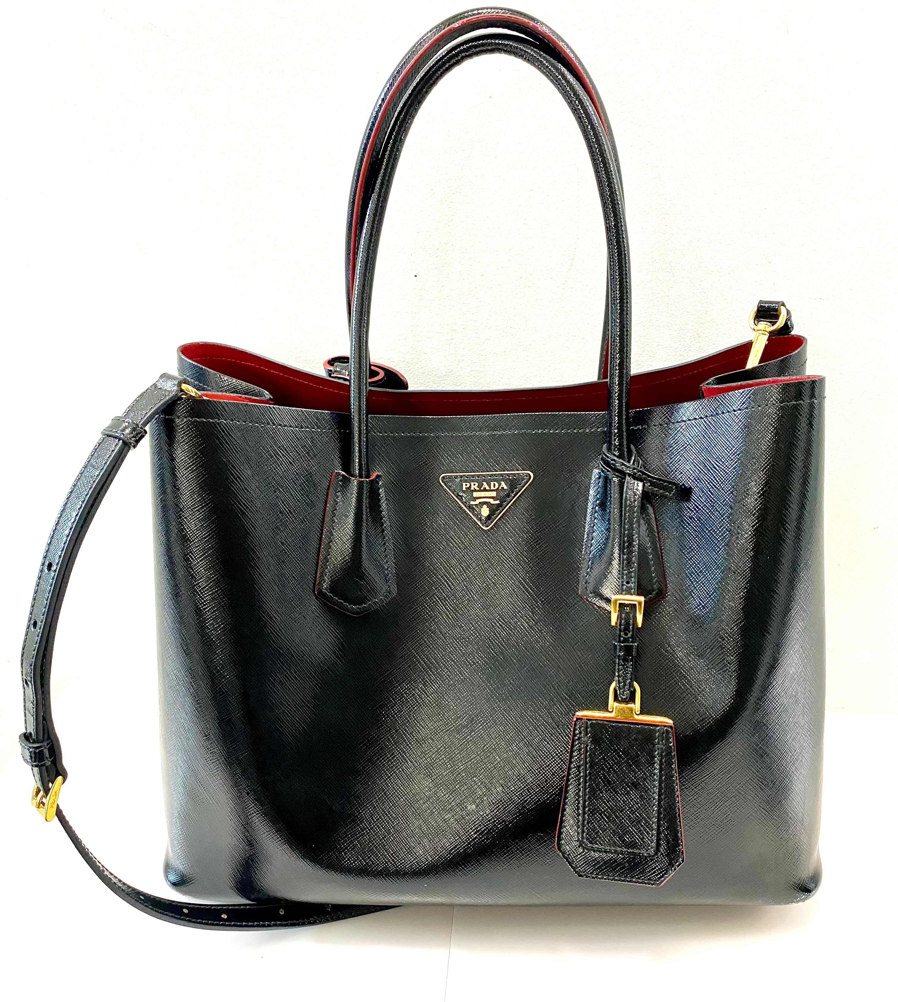 PRADA SHINY SAFFIANO VERNICE LEATHER DOUBLE HANDLE TOTE BAG
