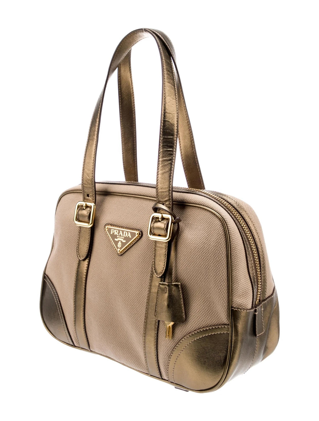 PRADA SAFFIANO LEATHER TRIMMED BOWLER BAG