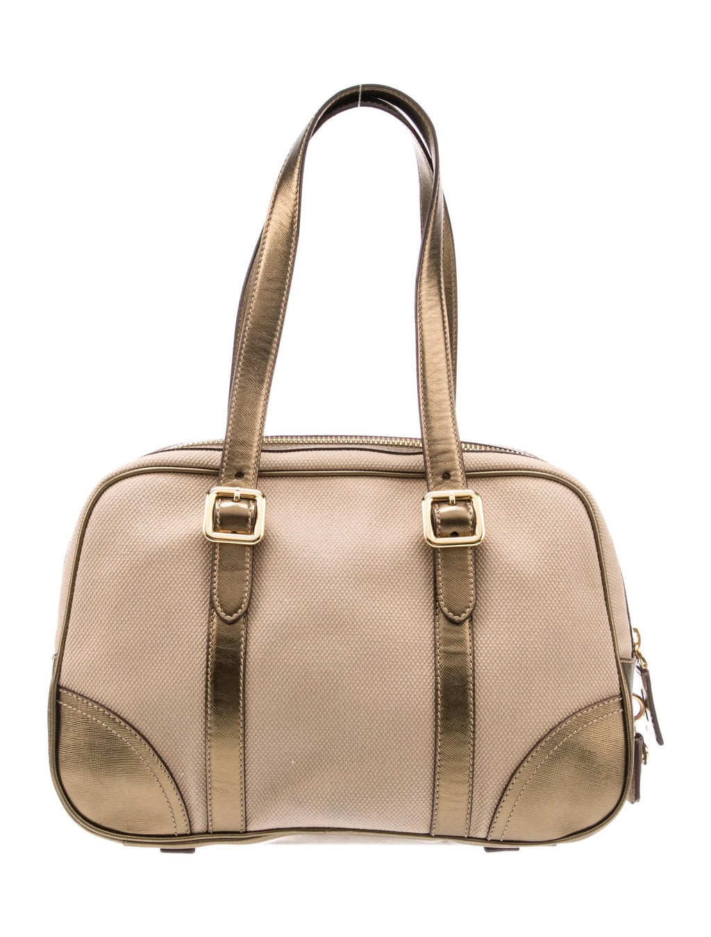 PRADA SAFFIANO LEATHER TRIMMED BOWLER BAG