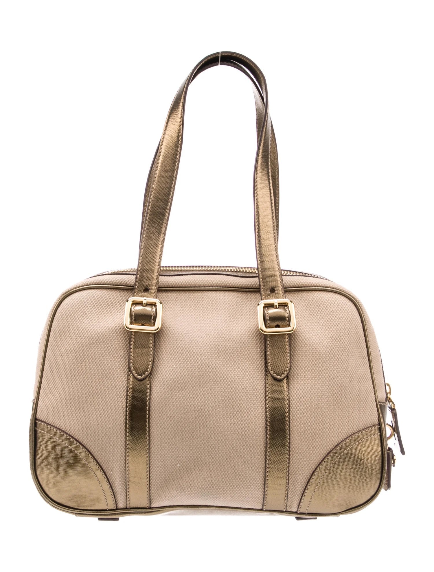 PRADA SAFFIANO LEATHER TRIMMED BOWLER BAG