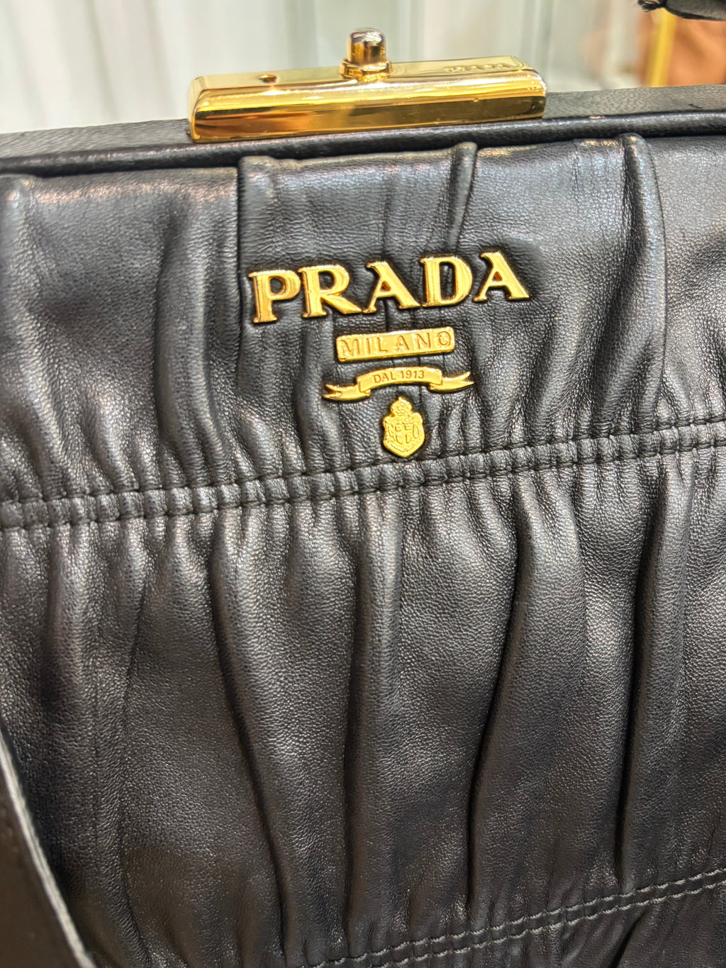 PRADA NAPPA GAUFRE LEATHER TOP HANDLE BAG