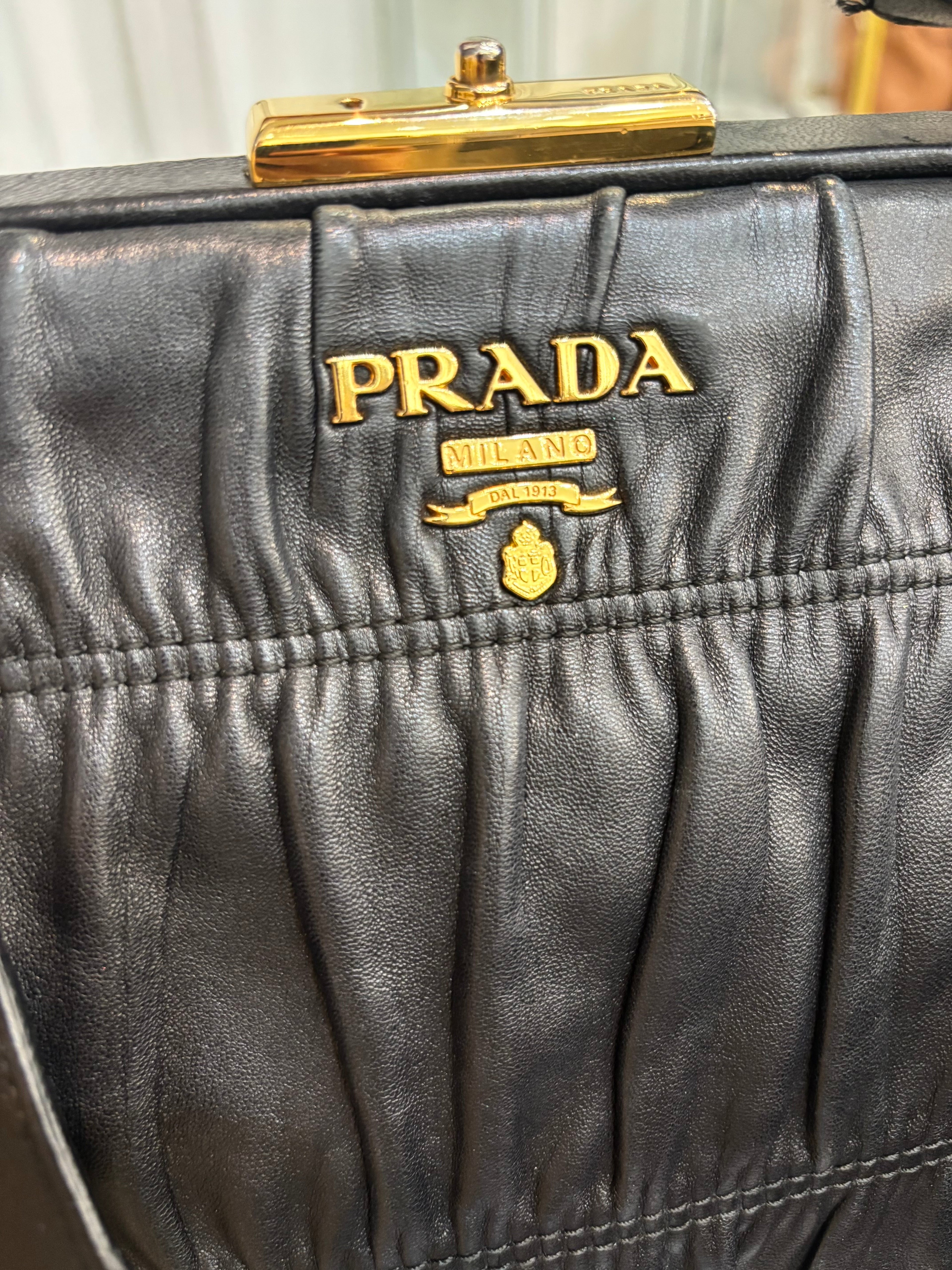 PRADA NAPPA GAUFRE LEATHER TOP HANDLE BAG