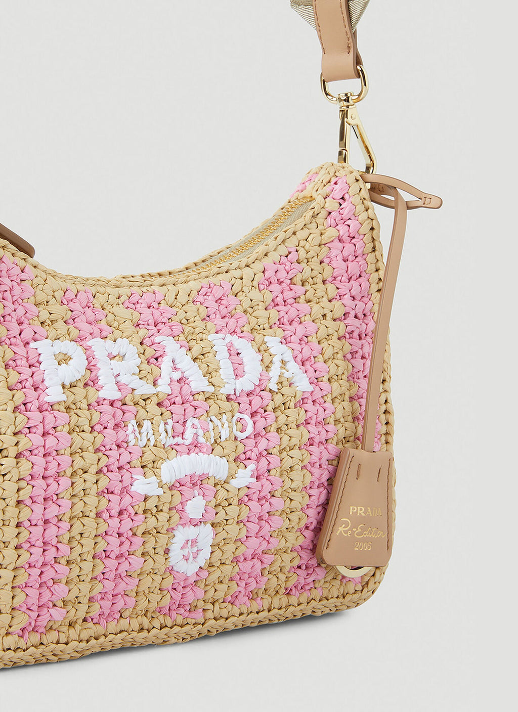 PRADA NEUTRAL RE-EDITION 2005 RAFFIA SHOULDER BAG
