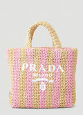 PRADA RAFFIA STRIPE SMALL TOTE BAG
