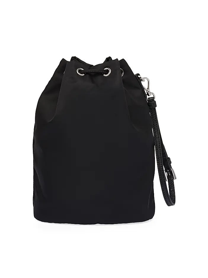 PRADA RE-NYLON TRIANGLE LOGO PLAQUE BUCKET POUCH WRISTLET