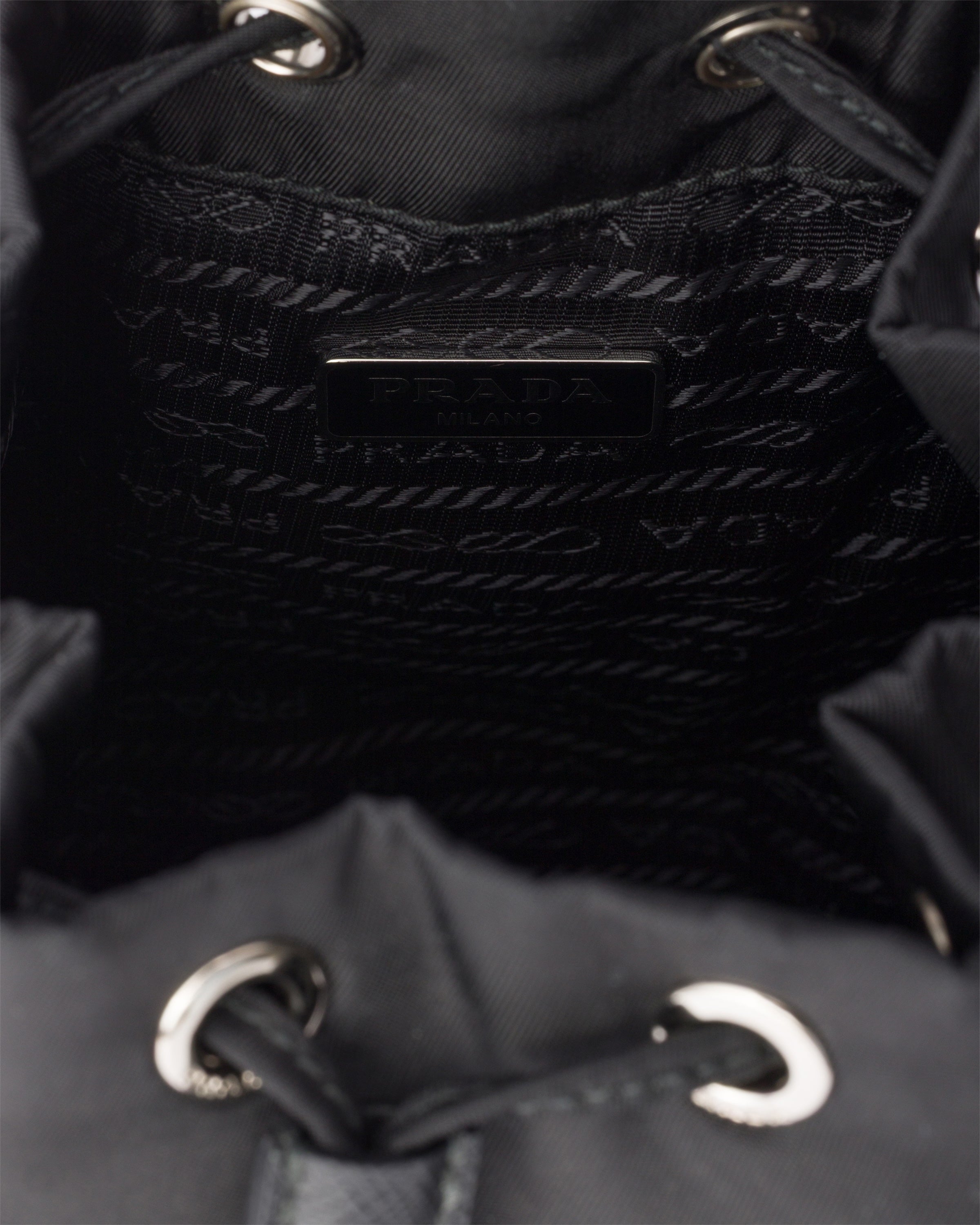 PRADA RE-NYLON TRIANGLE LOGO PLAQUE BUCKET POUCH WRISTLET